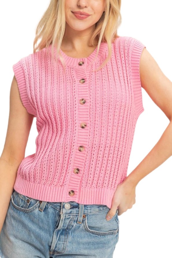 Sleeveless Ribbed Button Top