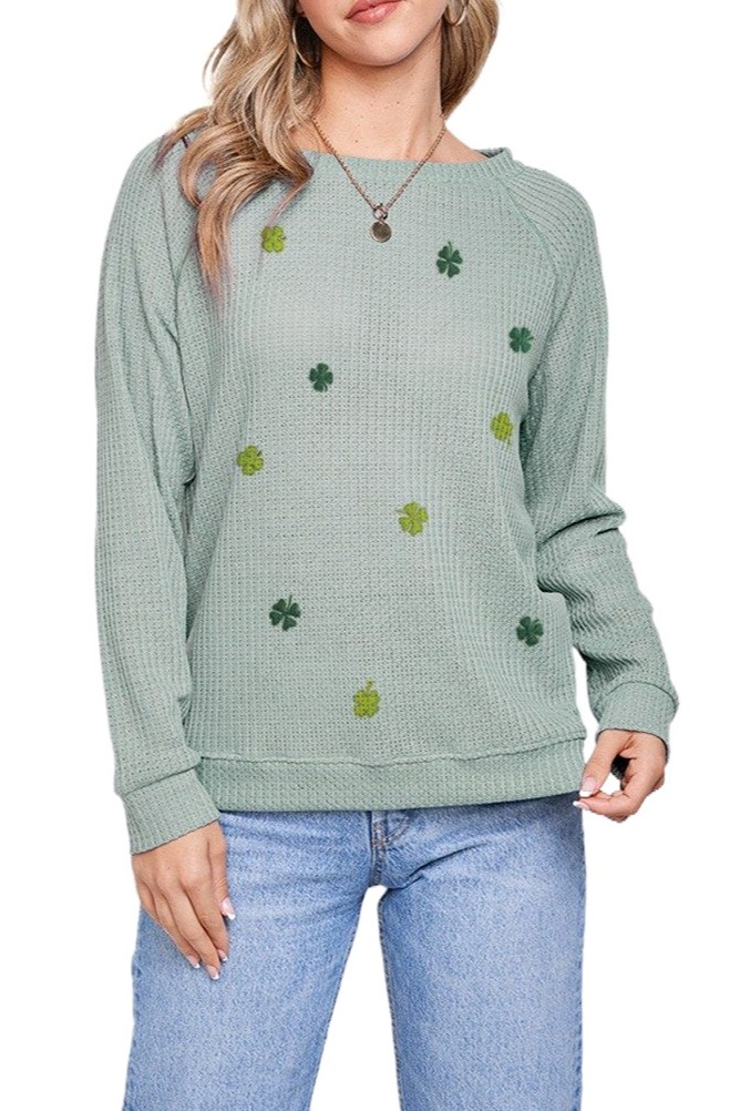 Saint Patrick's Day Print Waffle Sweatshirt