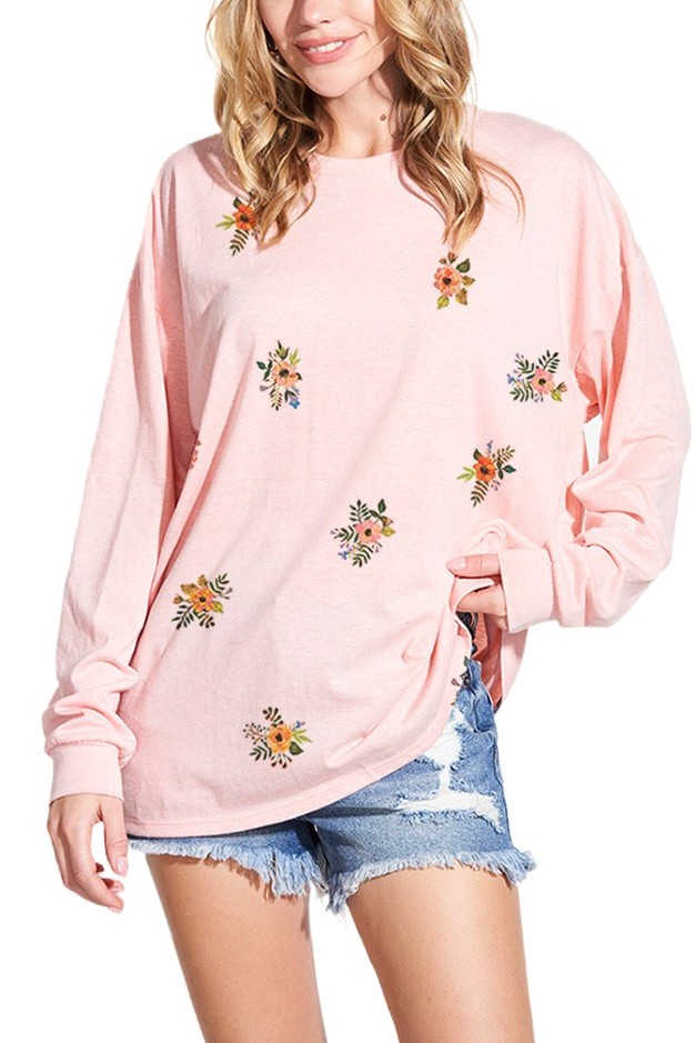 Flower Print Tri-blend Oversized Top