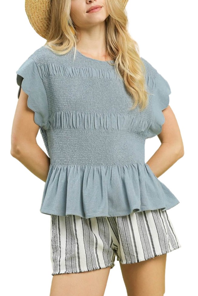 Linen Blend Smocked Peplum Top