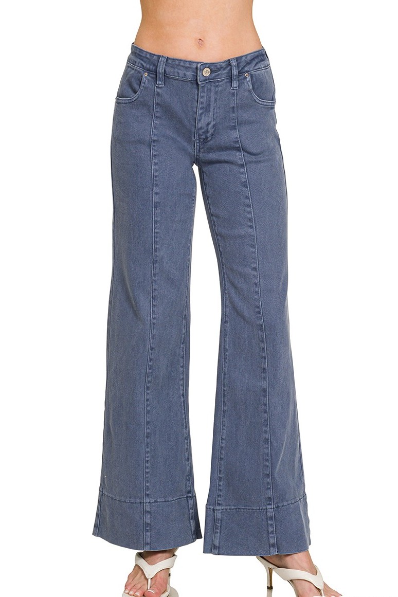 Mid Rise Wide Leg Color Denim Pants