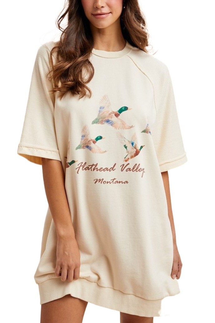 Mallard Duck Printed French Terry Loose Fit Dress