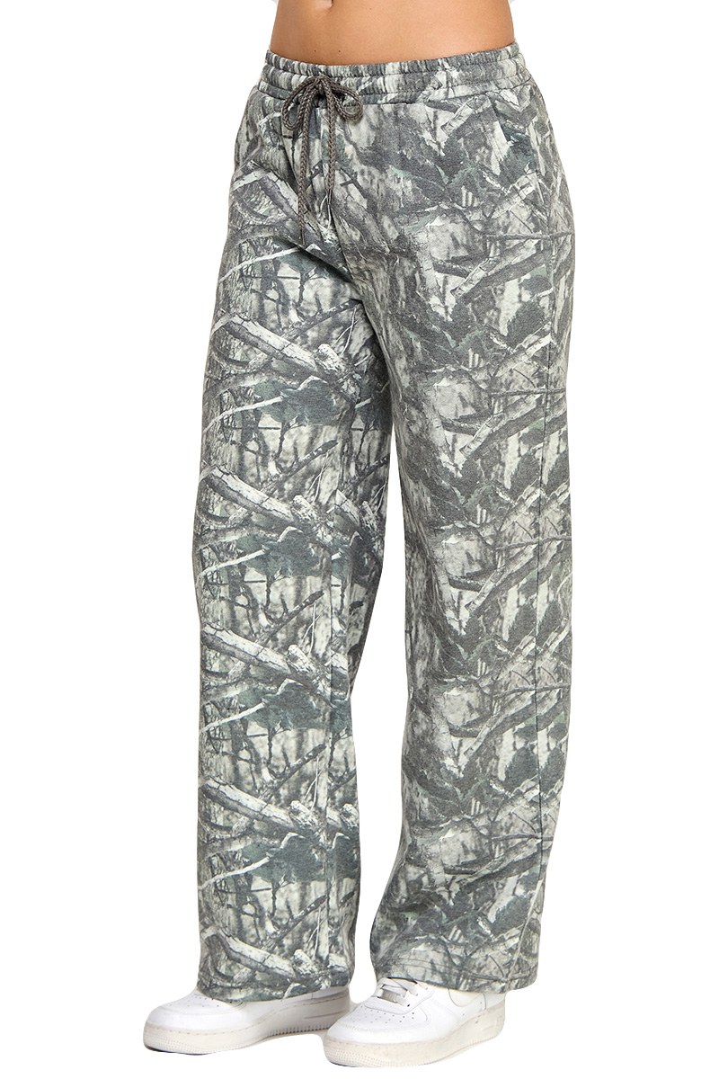 Fleece Mid Rise Camo Stright Leg Pants