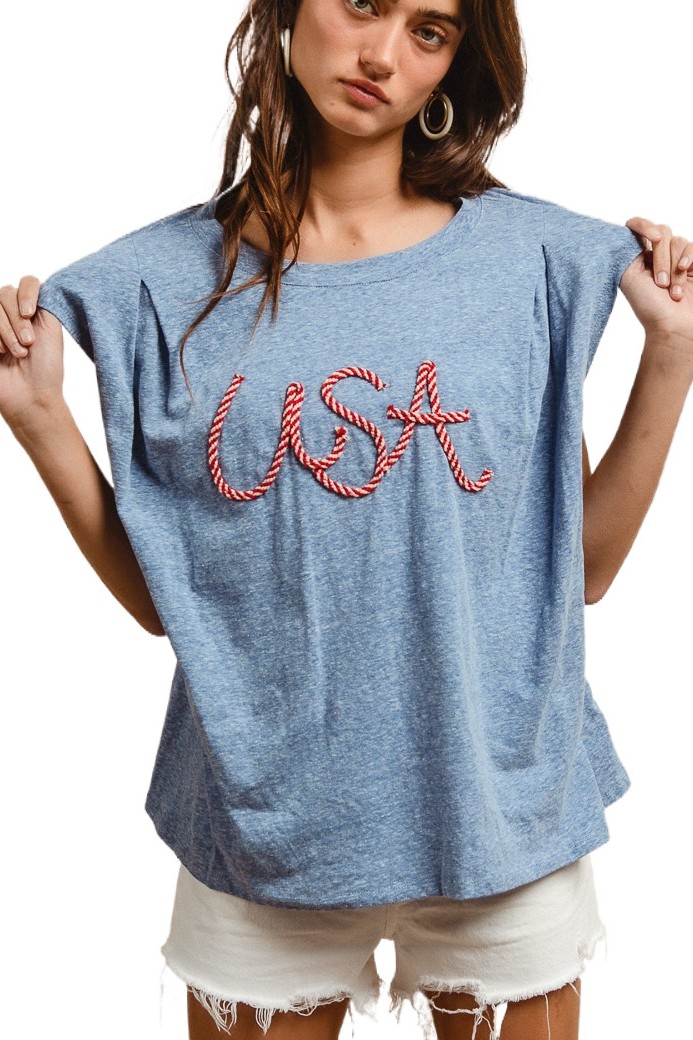 Triblend Pleats Detail Usa Top