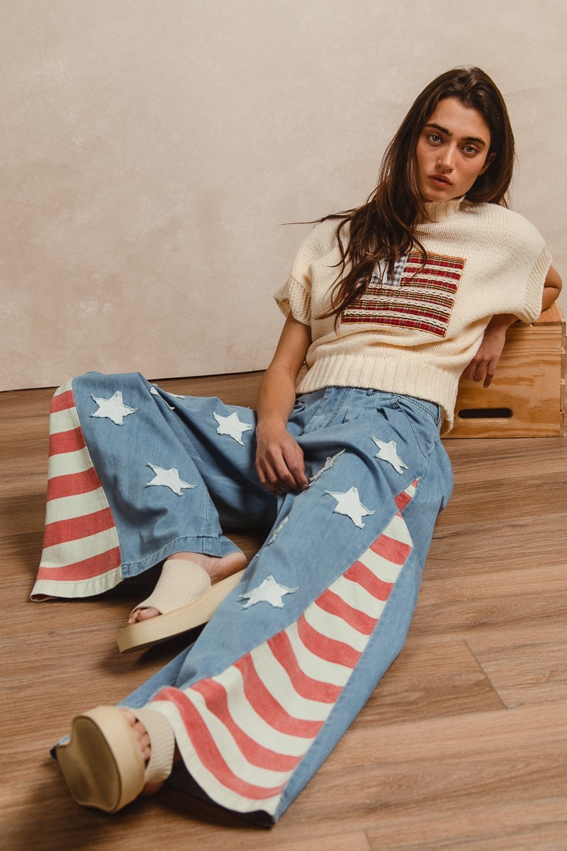 LT DENIM/RED STRIPES
