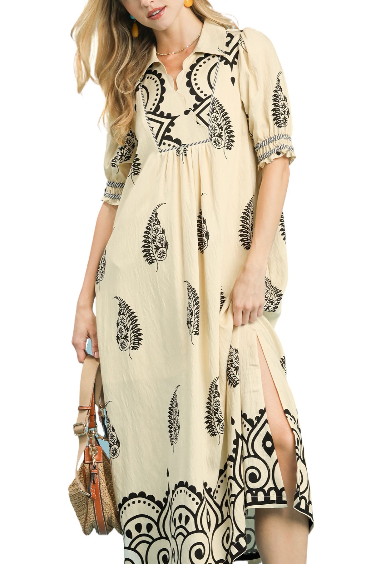 Paisley Mandala Collared Maxi Dress