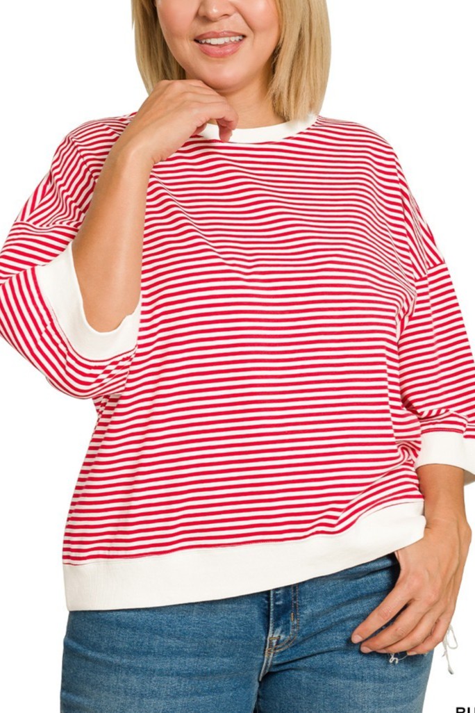 Plus Striped Contrast Trim Banded Bottom Top