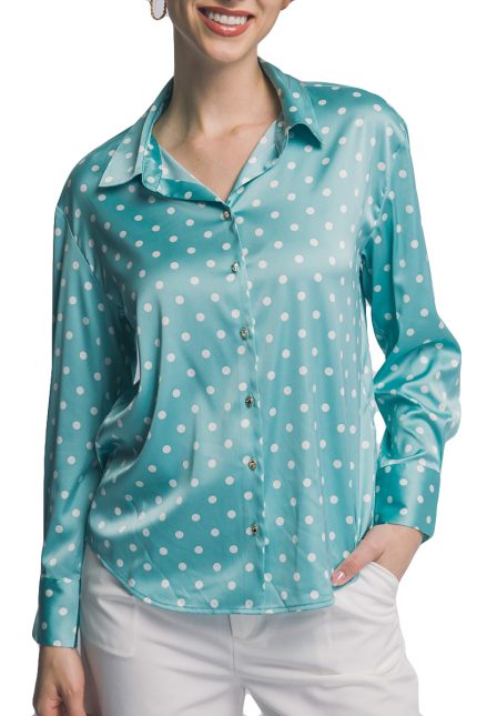 Satin Polka Dot Button-up Blouse