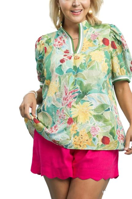 Plus Jacquard Bloomscape Print Top