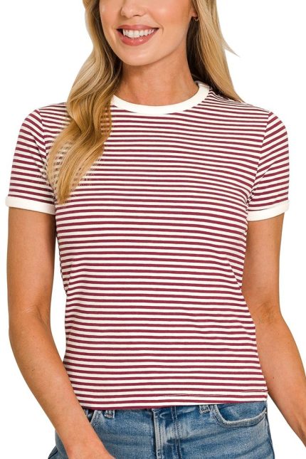 Striped Contrast Trim Tee