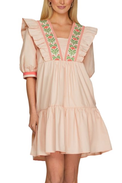 Short Sleeve Embroidered Mini Dress