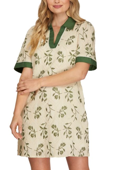 Embroidered Collared Mini Dress