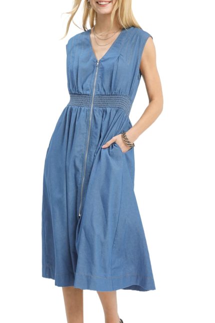 Denim Sleeveless Zip-front Dress