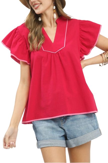 Contrast Trim Babydoll Top