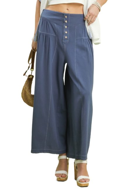 High Waist Button Front Wide-leg Pants
