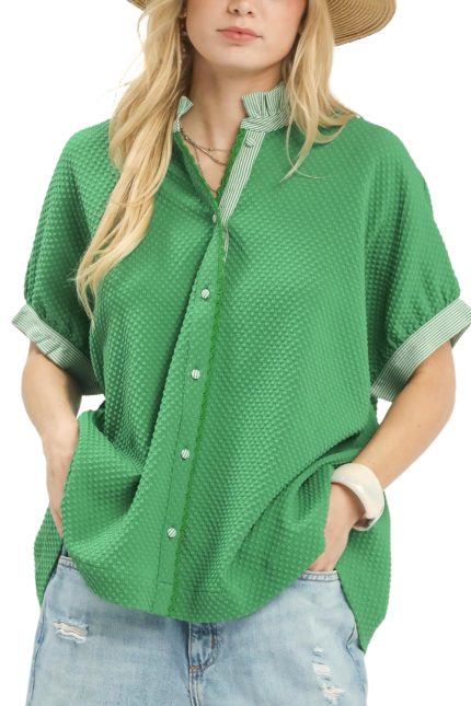 Textured Jacquard Button-down Top