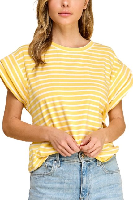 Striped Rolled Sleeve Knit Top