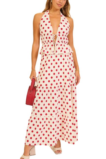 Polka Dot Halter Top N Maxi Skirt Set