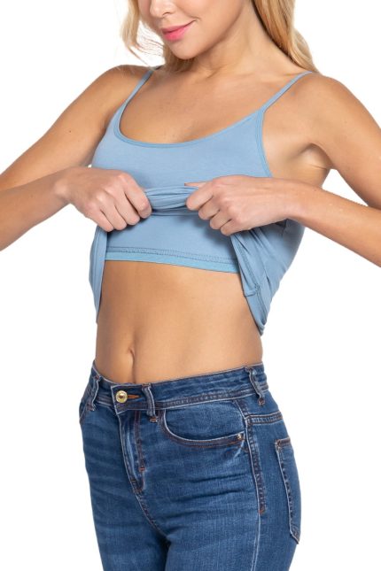 Basic Adjustable Spaghetti Strap Cropped Cami With Self Bra