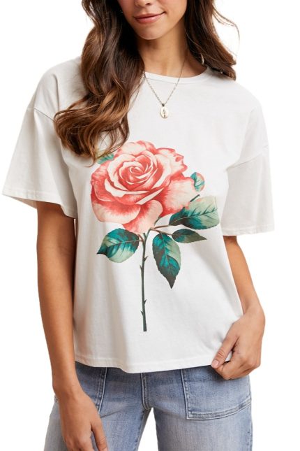 Oversized Rose Graphic Print T-shirt