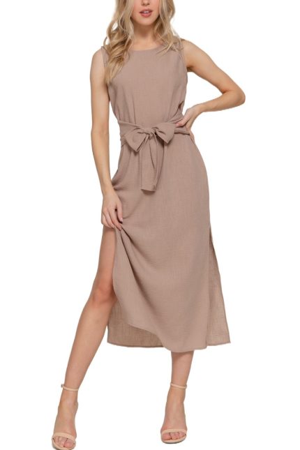 Sleeveless Linen Effect Woven Midi Dress