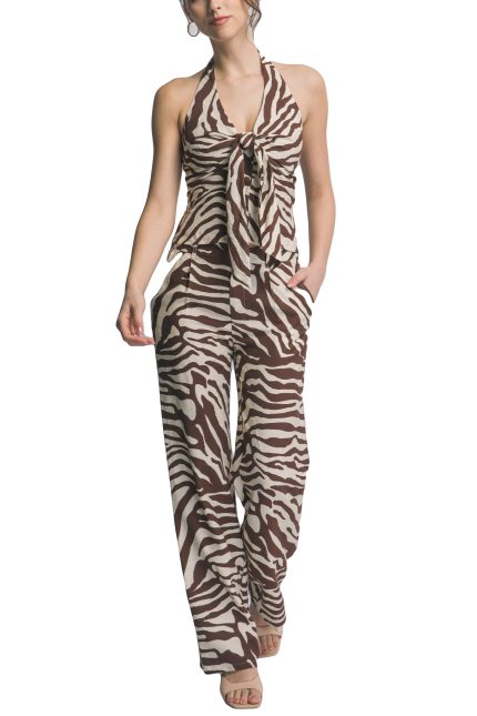Zebra Print Halter Neck Set