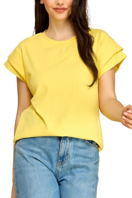 Cotton Spandex Cuffed Sleeve Top