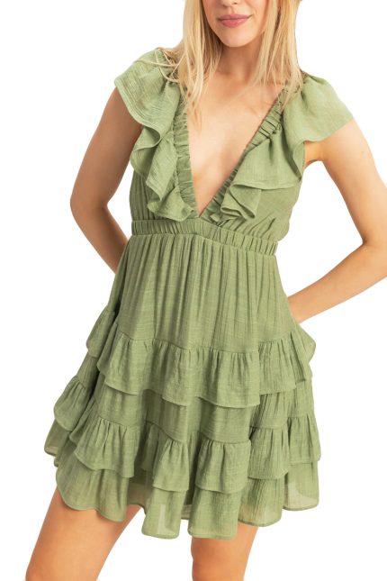Ruffle V-neck Tiered Mini Dress