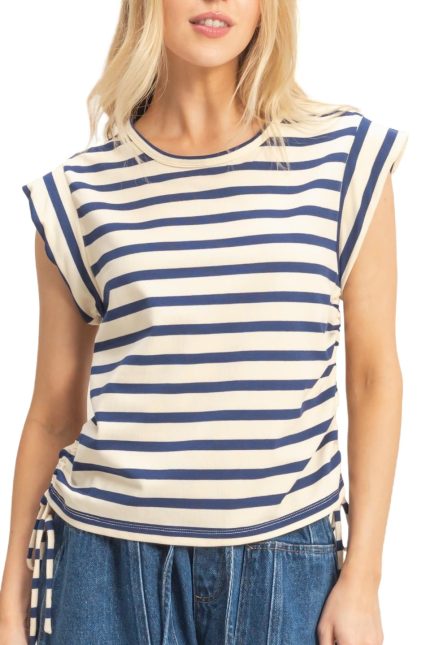 Striped Sleeveless Tie-side Top