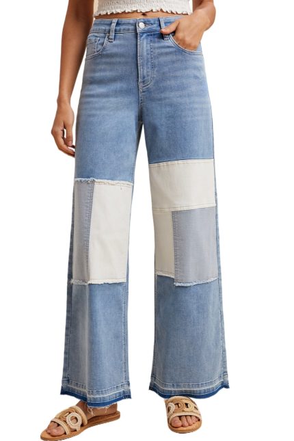 Comfort Stretch Patchwork Wide Leg Jeans