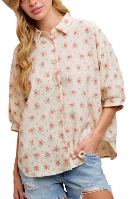 Flower Printed Short Dolman Blouse Top