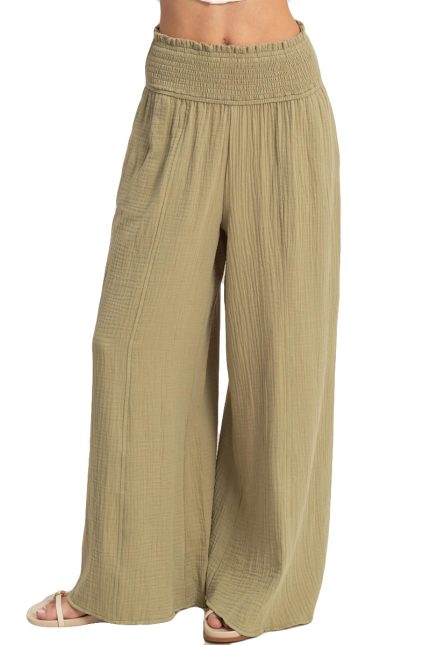 Smocked Waist Wide-leg Pants