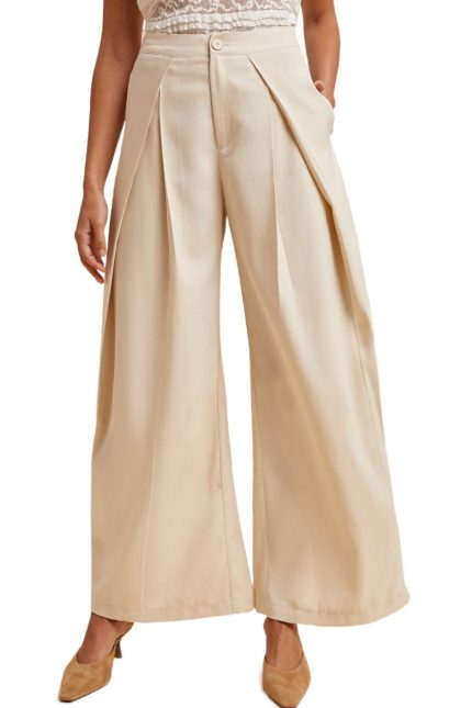 Pleated Front Wide Leg Woven Pants