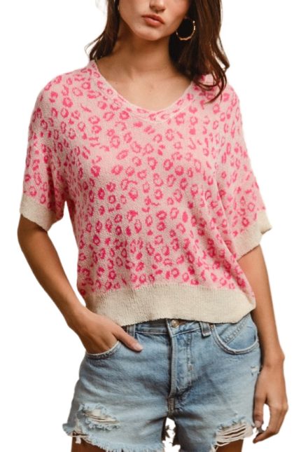 Leopard Patterns With Contrast Edge Detail V Neck