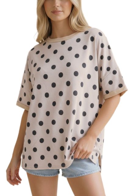 Short Sleeve Oversized Polka Dot Knit Top
