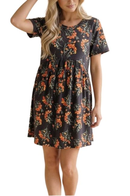 Floral Babydoll Knit Dress With Pockets
