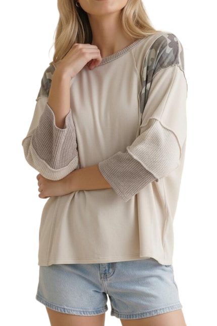 Oversized Elbow Length Color Block Top