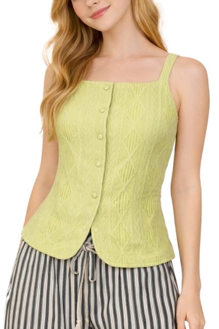 Textured Sleeveless Button Down Top