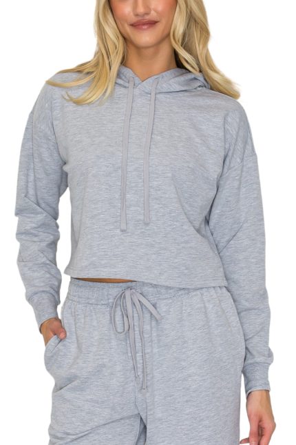 French Terry Cropped Pullover Hoodie