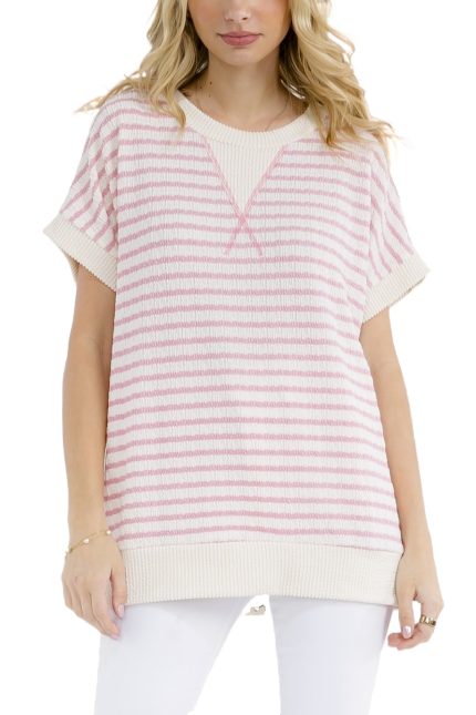 Textured Stripe Knit Short Sleeve Top