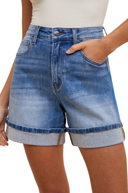 Comfort Stretch Turn-up Hem Denim Shorts