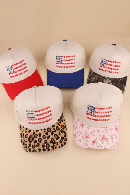 Star Floral American Flag Two Tone Cotton Hat