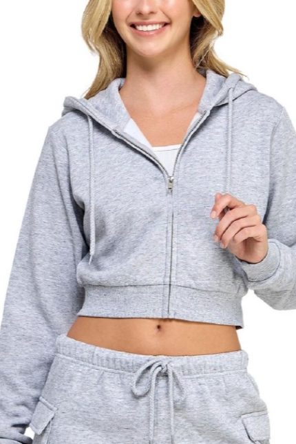 Stretch Terry Light Weight Crop Zip Up Hoodie