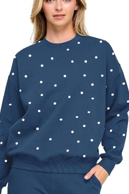 Fleece Relaxed Fit Babe Polka Dot Crew Neck Sweatshirt