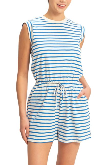 Striped Sleeveless Drawstring Romper