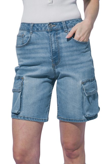 High-waisted Denim Cargo Shorts