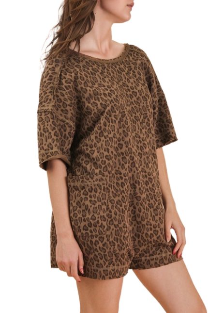 Leopard Printed Knit Comfy Romper
