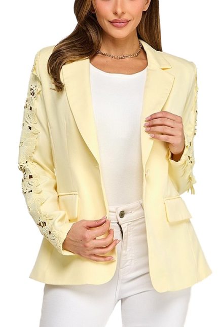 Long Sleeve Blazer With Lace Sleeve Detail