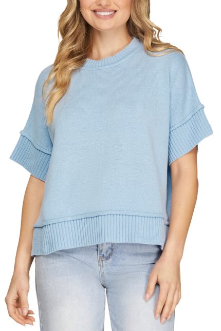 Drop Half Sleeve Crew Neck Sweater Top