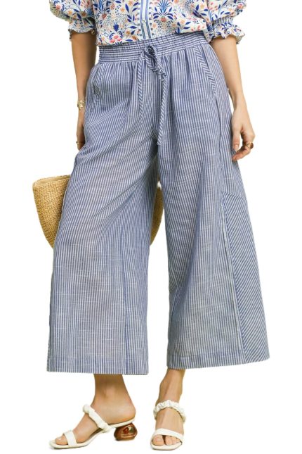 Linen Blend Striped Wide Leg Pants